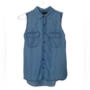 Who What Wear Chambray Vest w/ Pockets Sleveless Collared Tank Top Size Small